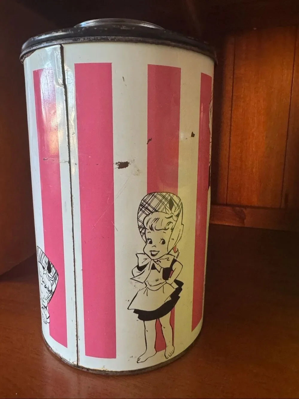 Jolly jug 1950’s canister Ball mason jar retro baby doll girl pink white candy s